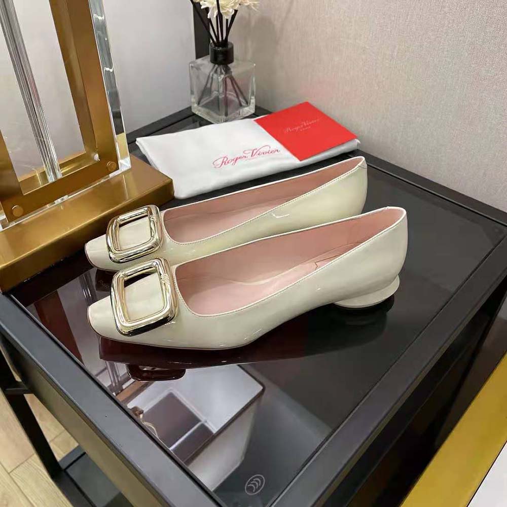 Roger Vivier Women Viv Choc Metal Buckle Ballerinas in Patent Leather-White - image 4