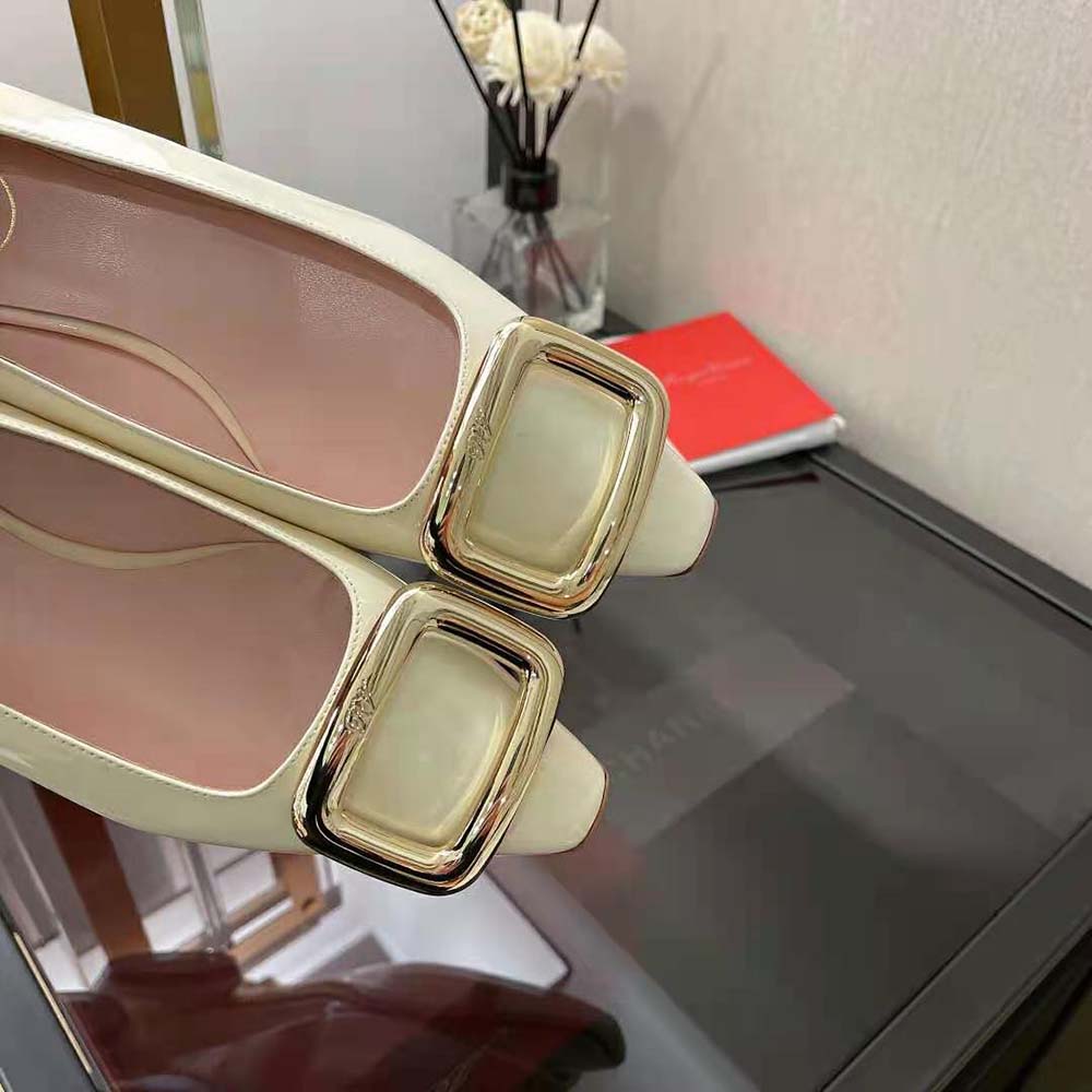 Roger Vivier Women Viv Choc Metal Buckle Ballerinas in Patent Leather-White - image 7
