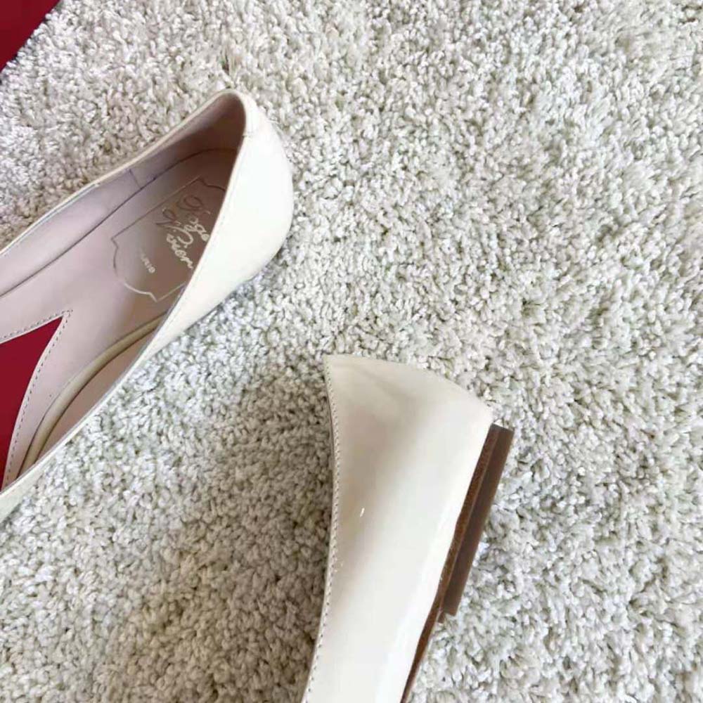 Roger Vivier Women Viv Choc Strass Buckle Ballerinas in Leather-White - image 7