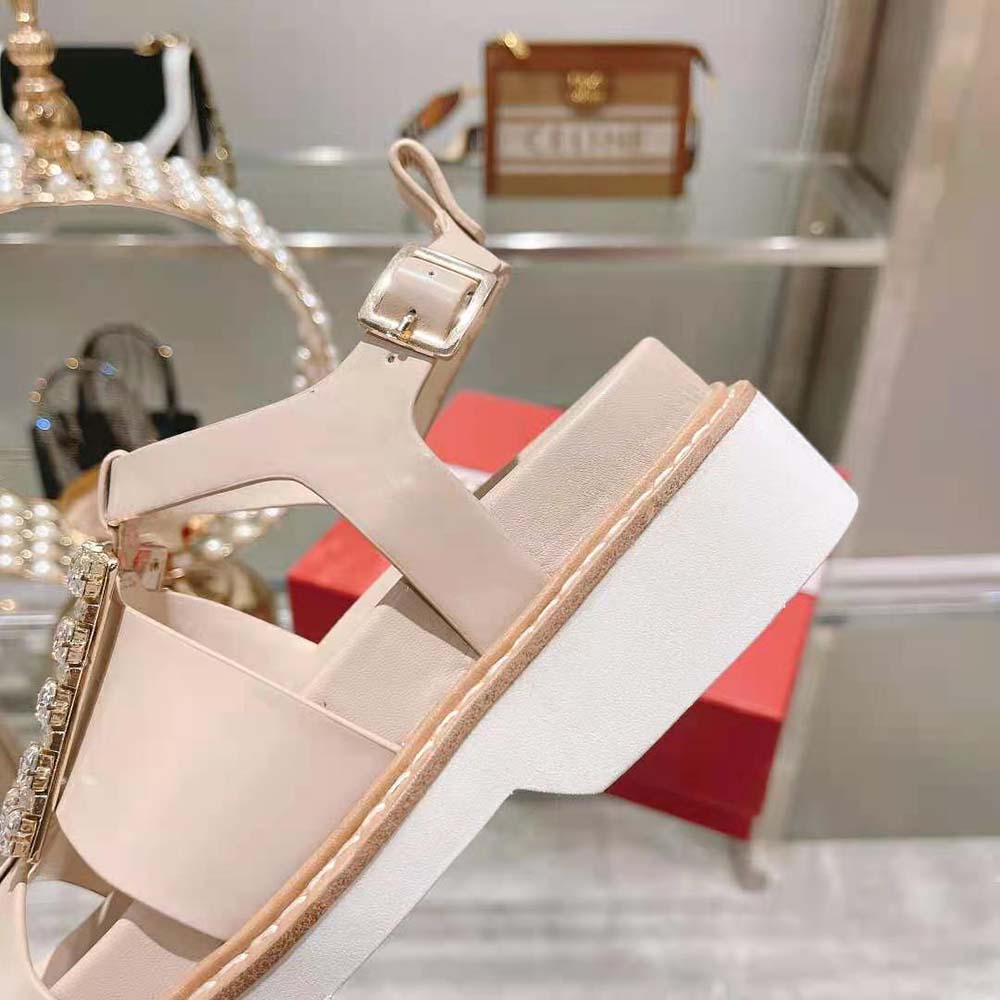 Roger Vivier Women Viv Rangers Strass Buckle Sandals in Nabuk-Pink - image 8