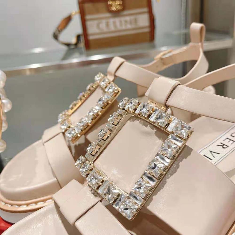 Roger Vivier Women Viv Rangers Strass Buckle Sandals in Nabuk-Pink - image 7