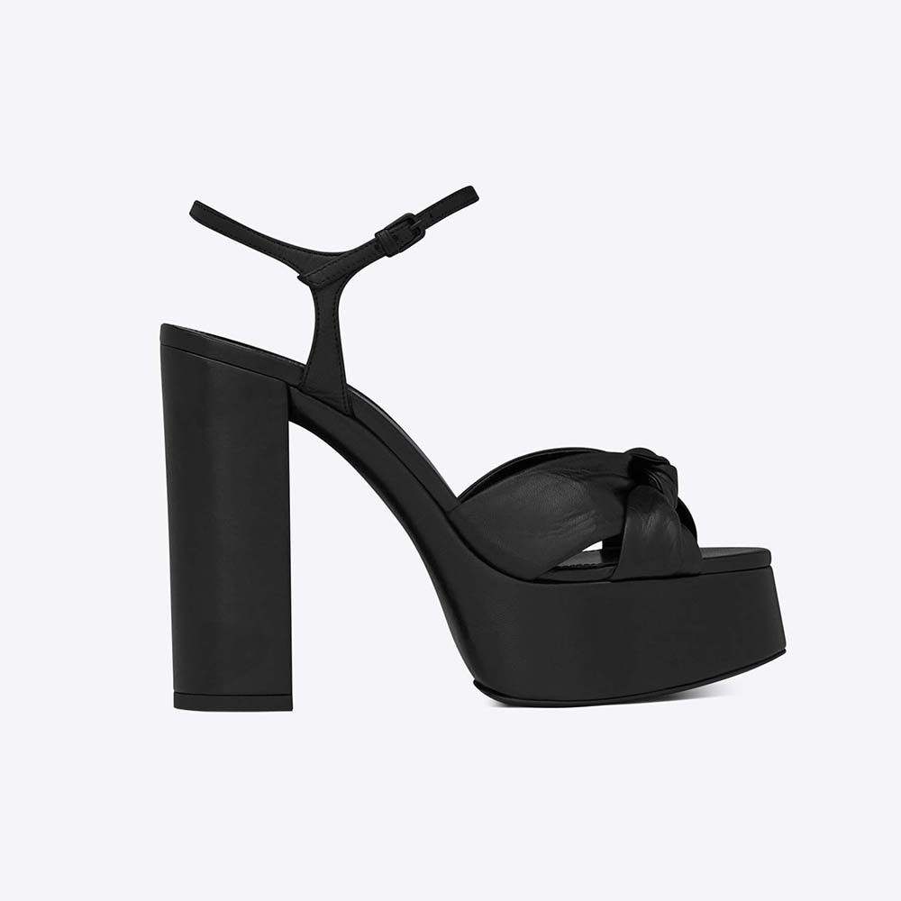Side view of Saint Laurent YSL Women Bianca Platform Sandals in black leather