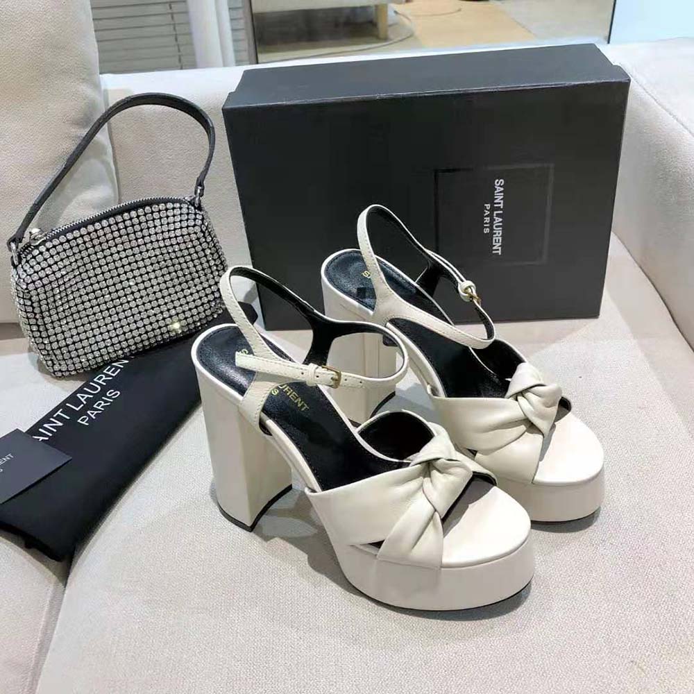 Saint Laurent YSL Women Bianca Sandals in Smooth Leather-White - image 4