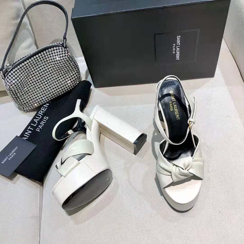 Saint Laurent YSL Women Bianca Sandals in Smooth Leather-White - image 7