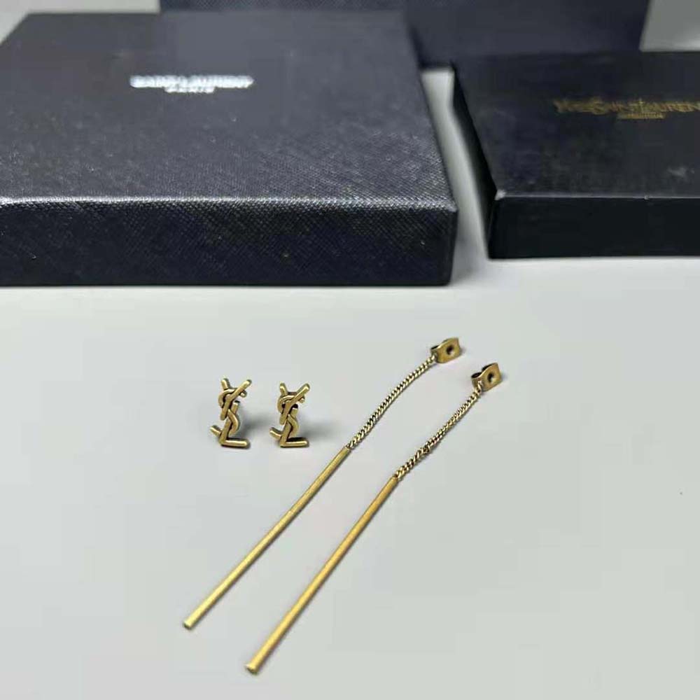 Saint Laurent YSL Women Opyum YSL Threader Earrings in Metal-Gold - image 7