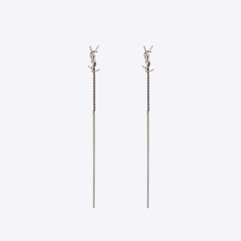 Front view of Saint Laurent YSL Women Opyum YSL Threader Earrings in silver metal
