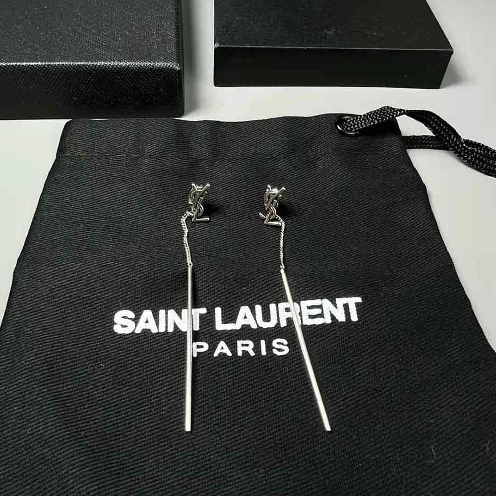 Side angle showing slender silhouette of Saint Laurent YSL Women Opyum earrings
