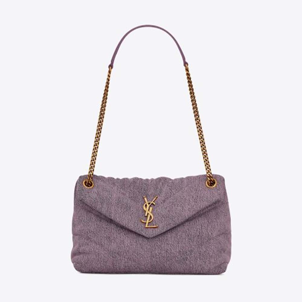 Saint Laurent YSL Women Puffer Small Bag in Denim front angle
