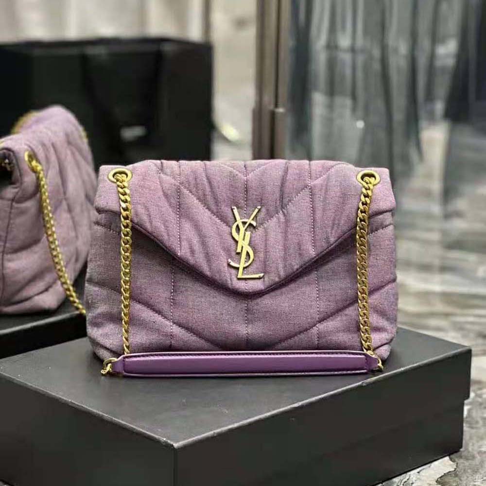 Close-up of Saint Laurent YSL Women Puffer Small Bag gold hardware