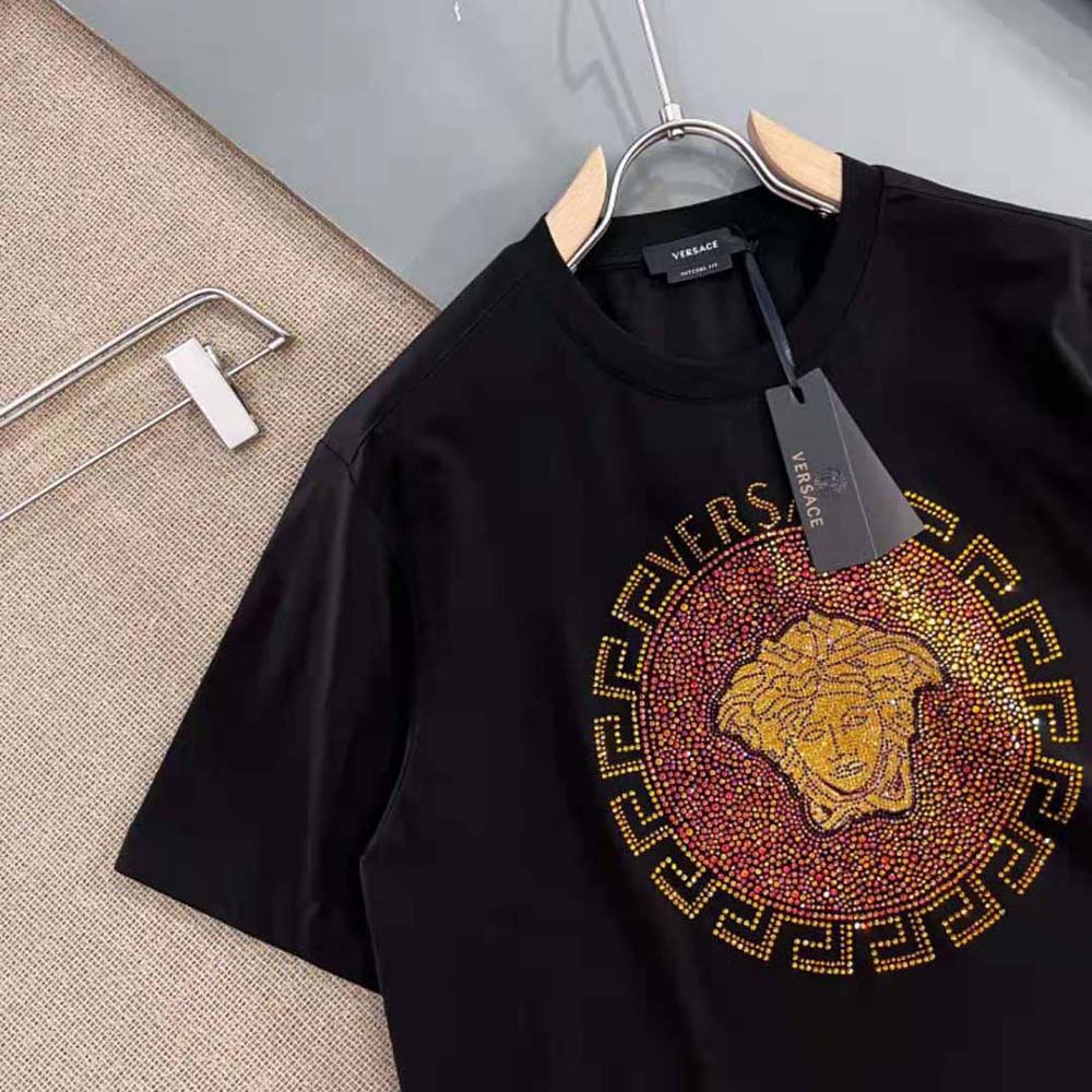 Versace Women Embellished Medusa T-shirt in Cotton-Black - image 5