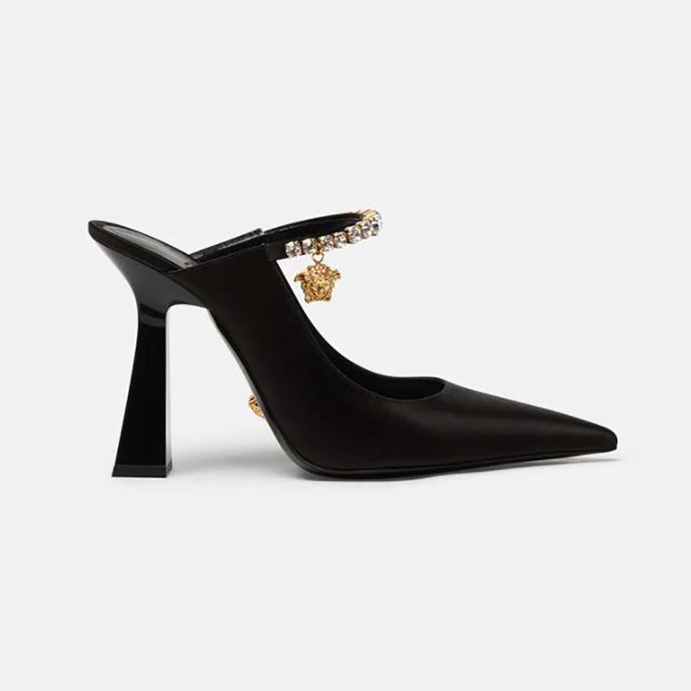 Side profile of Versace Women Artifact Mules in 105mm Heel Height-Black