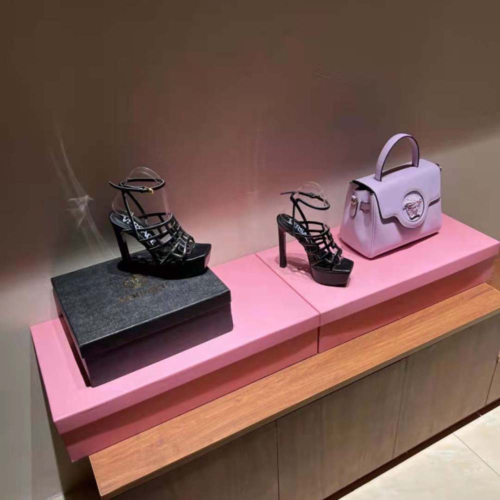 Versace Women Greca Maze Platform Sandals in 15cm Heel Height-Black - image 4