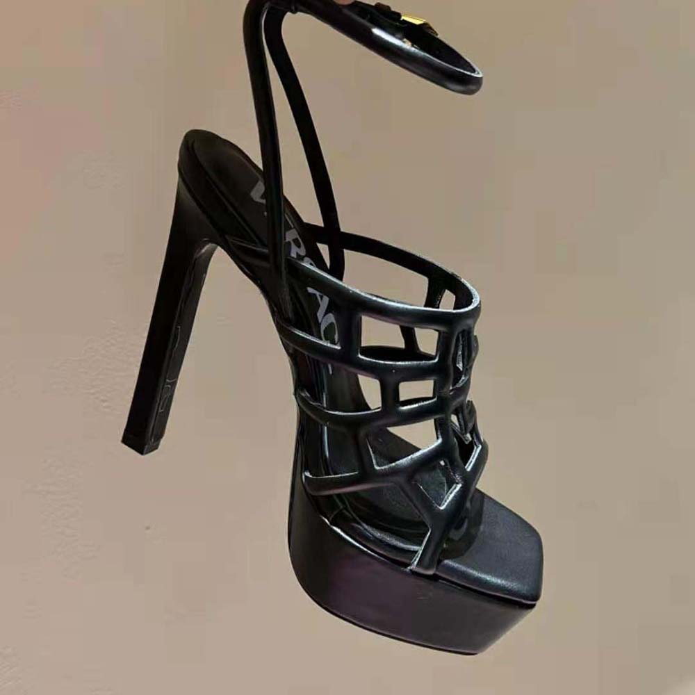Versace Women Greca Maze Platform Sandals in 15cm Heel Height-Black - image 5