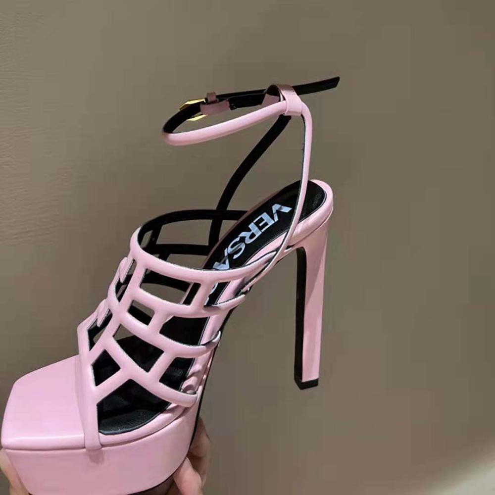 Versace Women Greca Maze Sandals in 15cm Heel Height-Pink - image 6