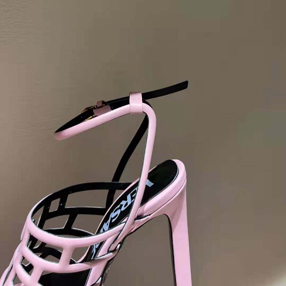 Versace Women Greca Maze Sandals in 15cm Heel Height-Pink - image 9