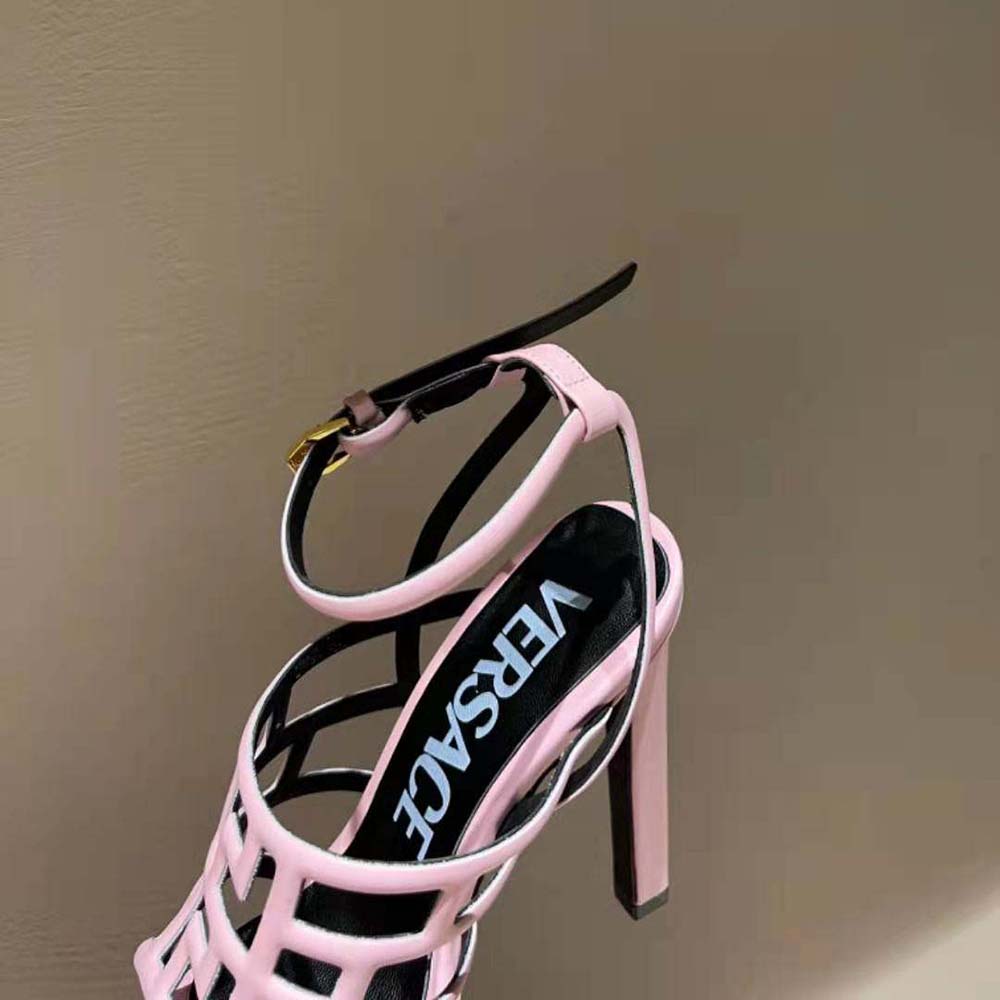 Versace Women Greca Maze Sandals in 15cm Heel Height-Pink - image 8