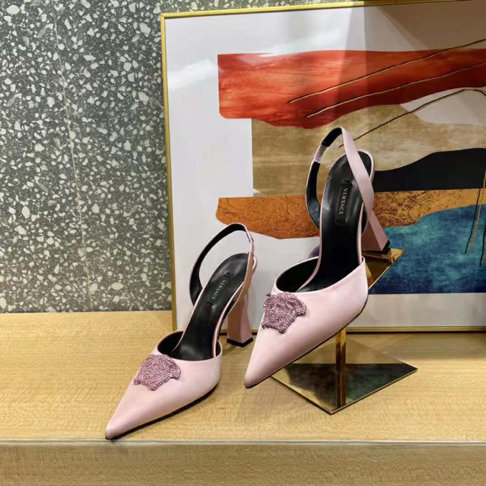 Versace Women La Medusa Satin Sling-Back Pumps in 105 mm Heel-Pink - image 6