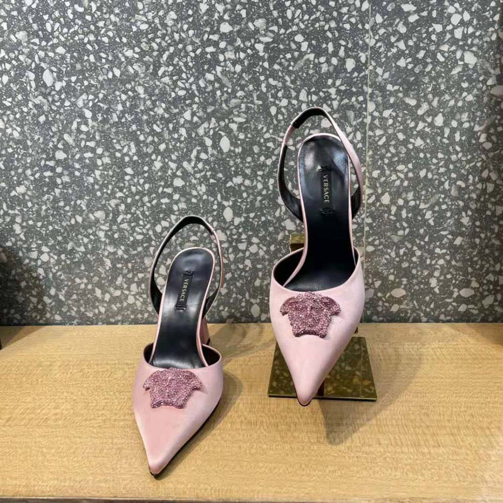 Versace Women La Medusa Satin Sling-Back Pumps in 105 mm Heel-Pink - image 4