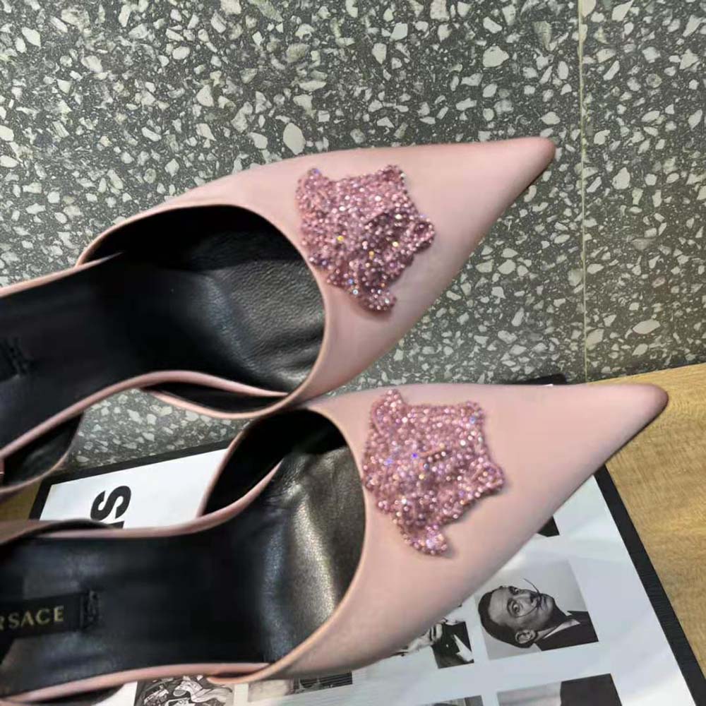Versace Women La Medusa Satin Sling-Back Pumps in 105 mm Heel-Pink - image 9