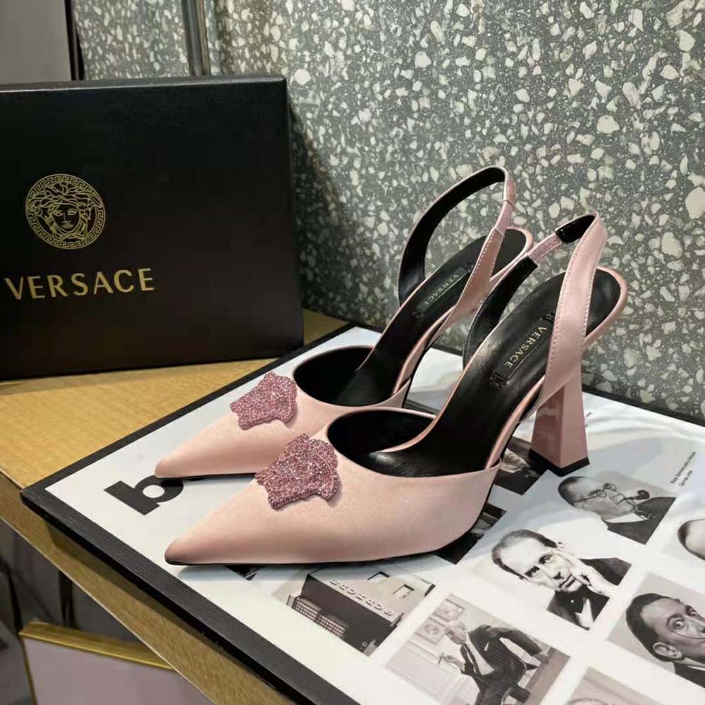 Versace Women La Medusa Satin Sling-Back Pumps in 105 mm Heel-Pink - image 5