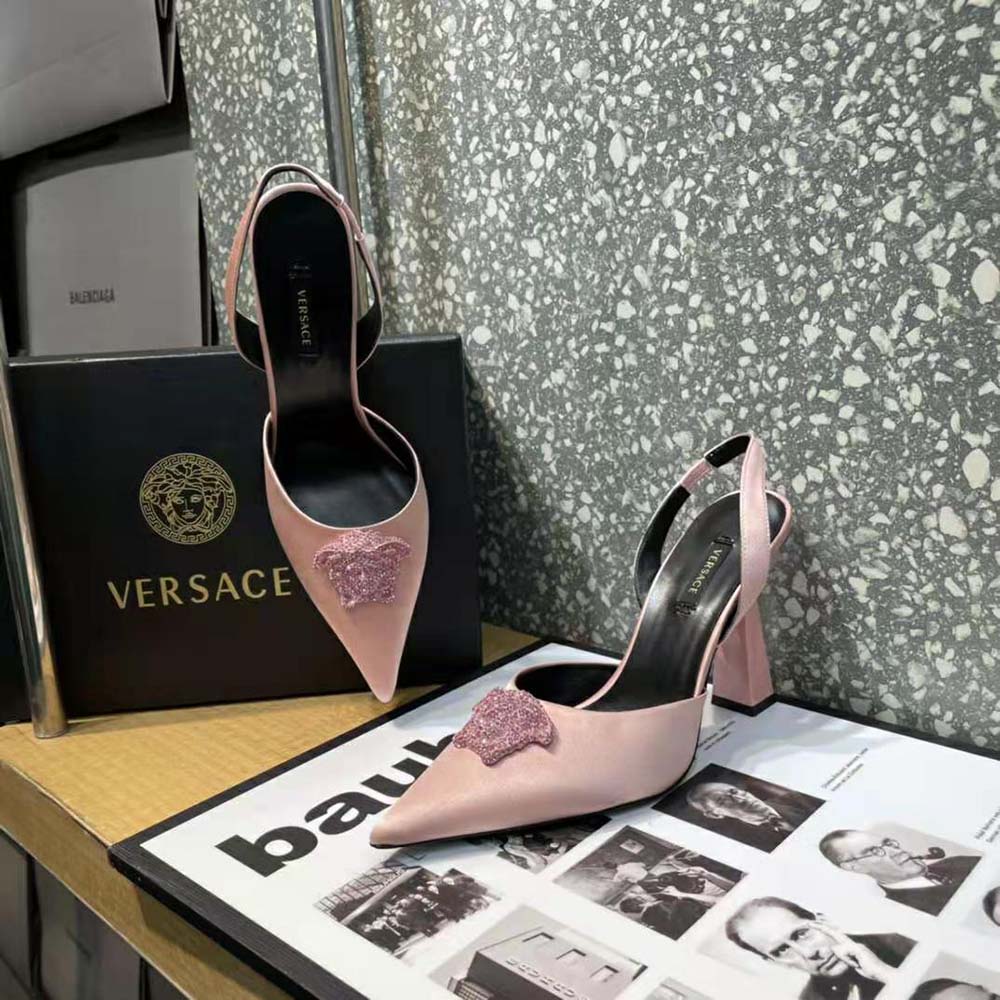 Versace Women La Medusa Satin Sling-Back Pumps in 105 mm Heel-Pink - image 7