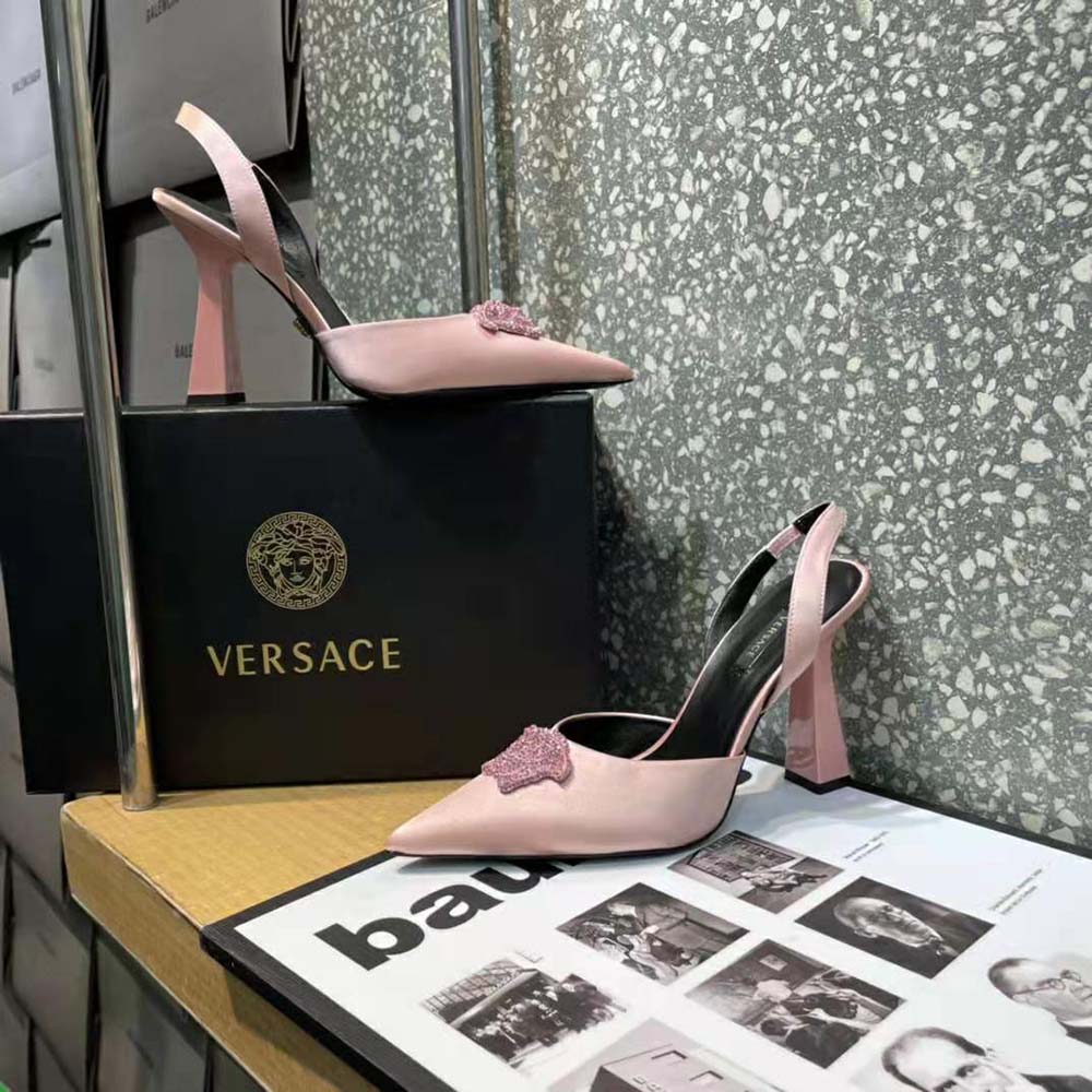 Versace Women La Medusa Satin Sling-Back Pumps in 105 mm Heel-Pink - image 8
