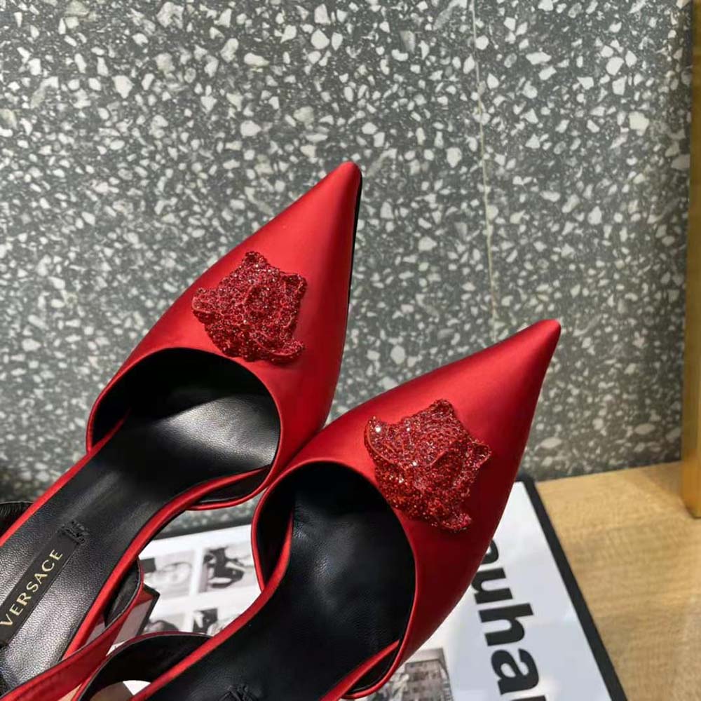 Versace Women La Medusa Satin Sling-Back Pumps in 105 mm Heel-Red - image 9