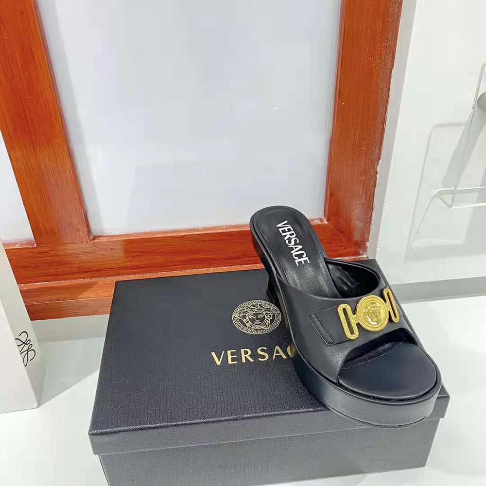 Versace Women Medusa Biggie Mules in 85mm Heel Height-Black - image 4