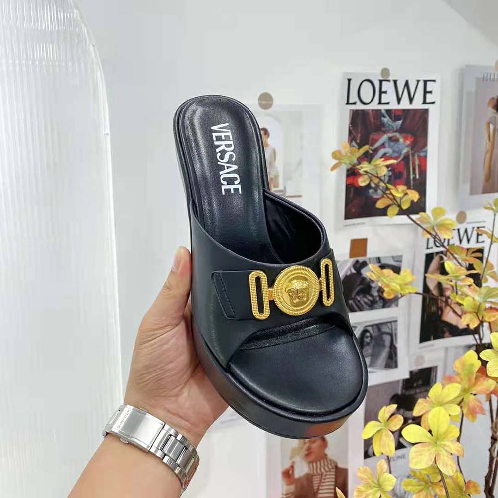 Versace Women Medusa Biggie Mules in 85mm Heel Height-Black - image 5