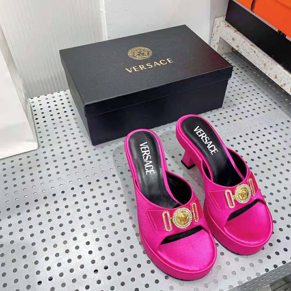 Versace Women Medusa Biggie Mules in 85mm Heel Height-Pink - image 4
