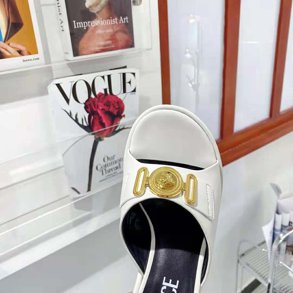 Versace Women Medusa Biggie Mules in 85mm Heel Height-White - image 6