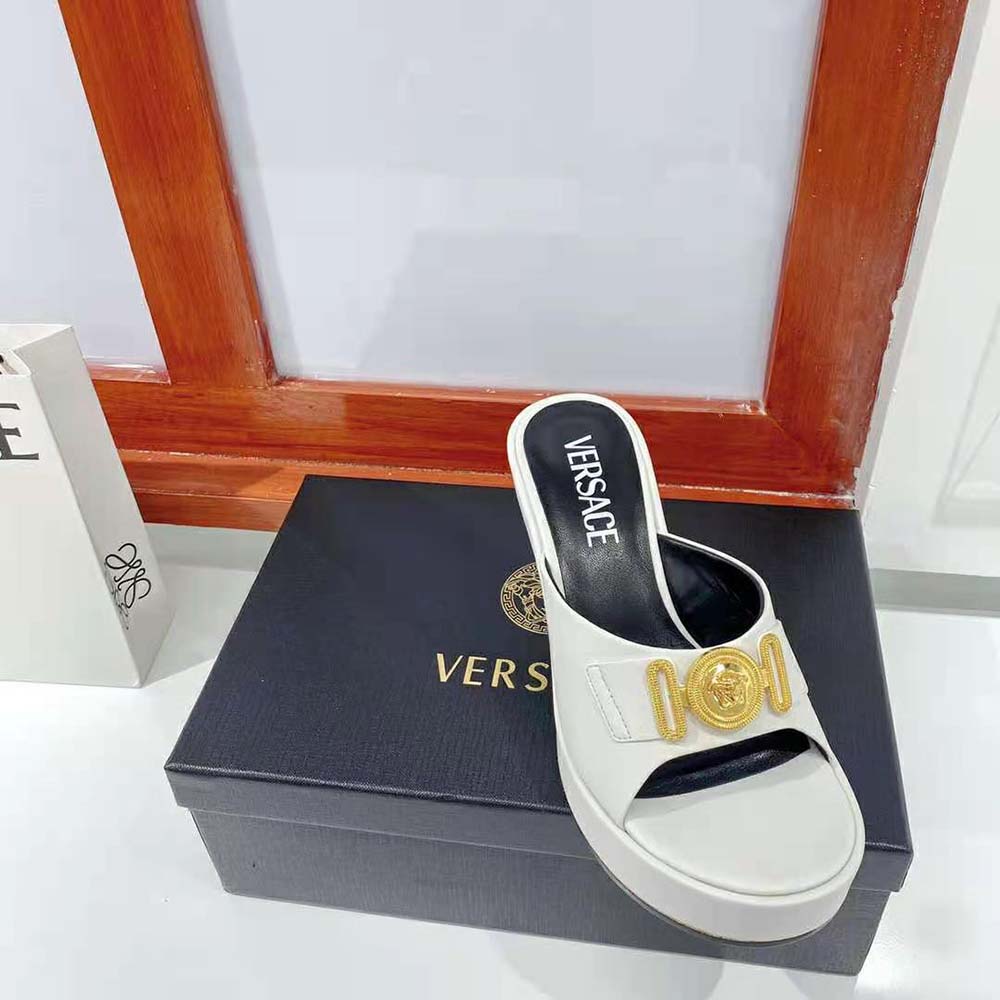 Versace Women Medusa Biggie Mules in 85mm Heel Height-White - image 5