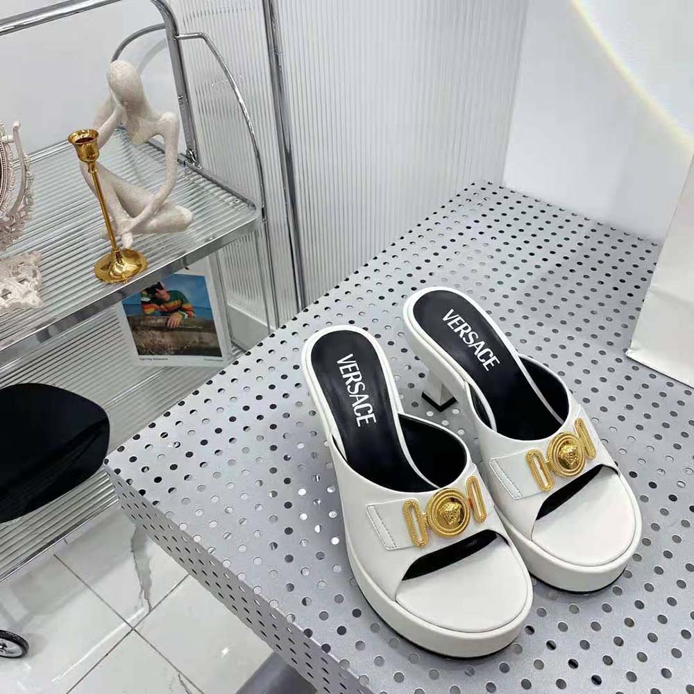 Versace Women Medusa Biggie Mules in 85mm Heel Height-White - image 4