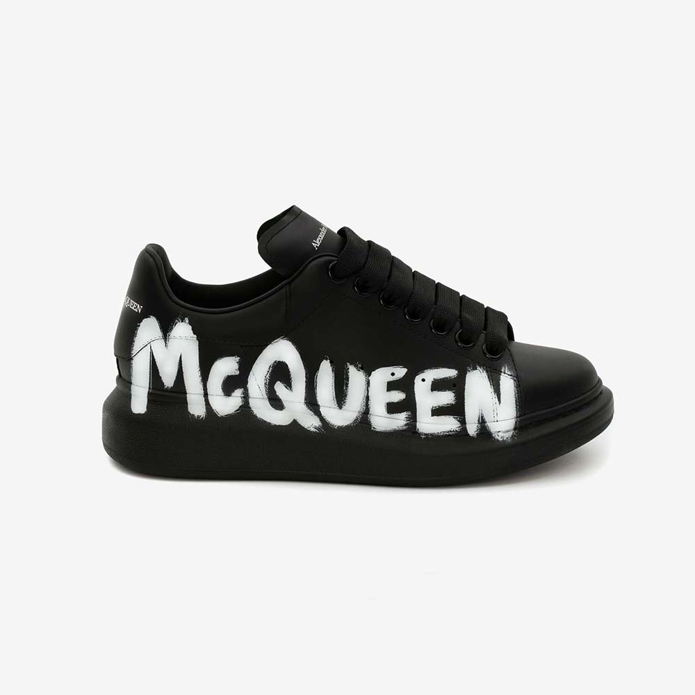 Side view of Alexander Mcqueen Unisex Online Exclusive Mcqueen Graffiti Oversized Sneaker in Black/white