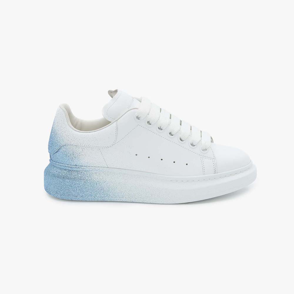 Front angle of Alexander Mcqueen Women Oversized Sneaker in White/Blue