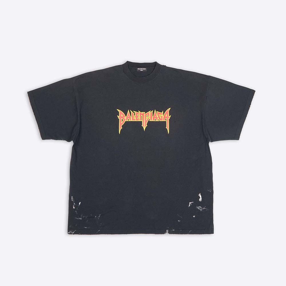 Front view of Balenciaga Women Metal T-Shirt Oversized in Black Vintage Jersey