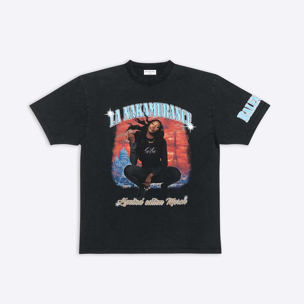 Front view of Balenciaga Women Music Aya Nakamura Merch T-shirt Large Fit in Black