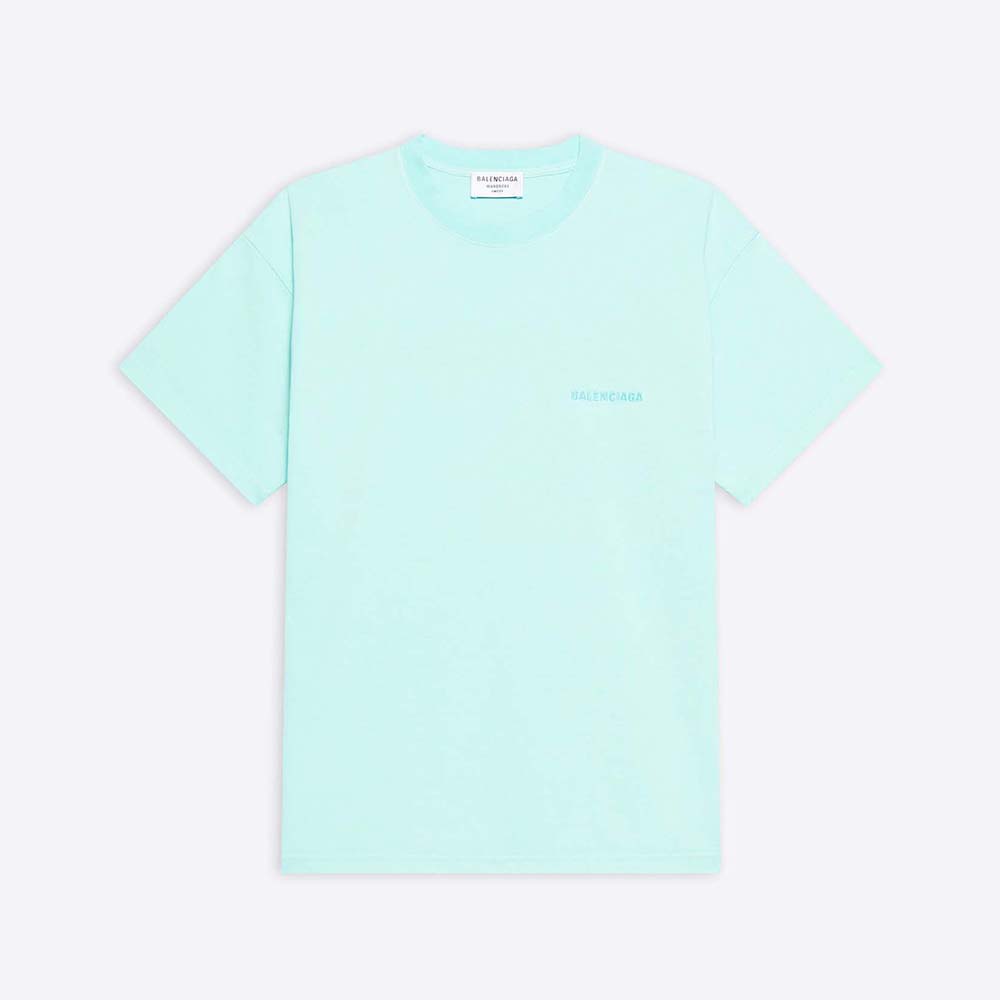 Front view of Balenciaga Men Logo T-shirt Medium Fit in Green