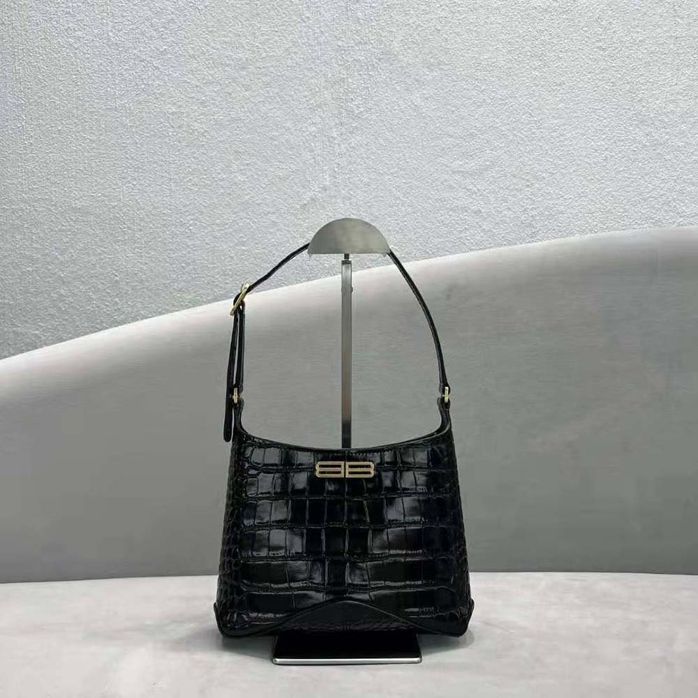 Close-up detail of crocodile-embossed texture on Balenciaga Women XX Small Hobo Bag