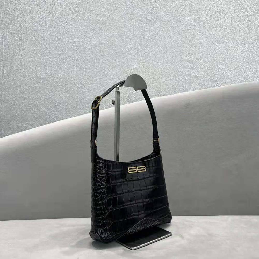 Balenciaga Women XX Small Hobo Bag Crocodile Embossed in Black - image 4