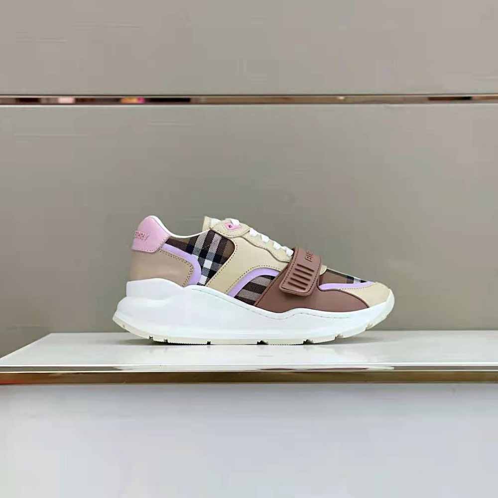 Burberry Women Check Cotton and Leather Sneakers-Pink - image 5
