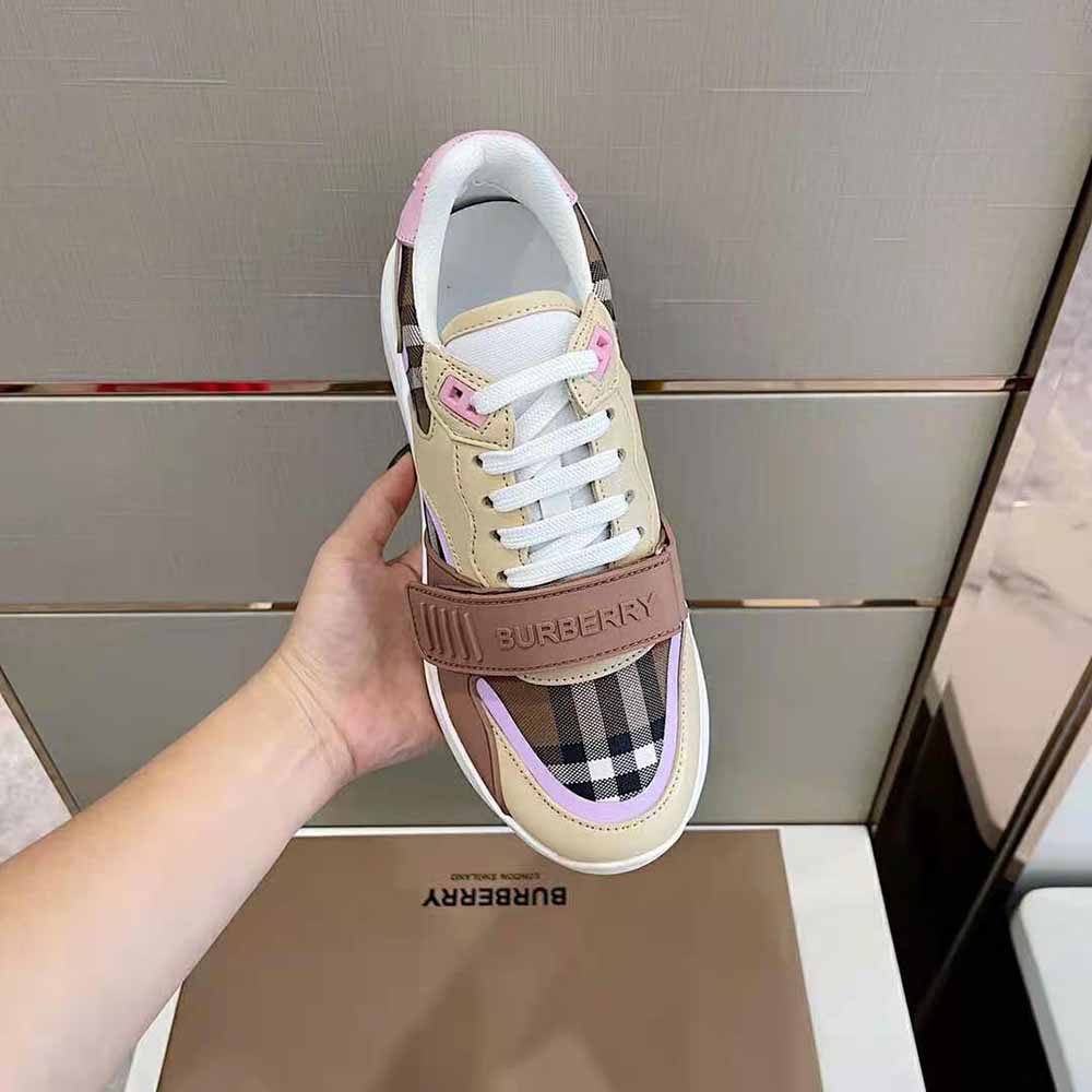 Burberry Women Check Cotton and Leather Sneakers-Pink - image 7