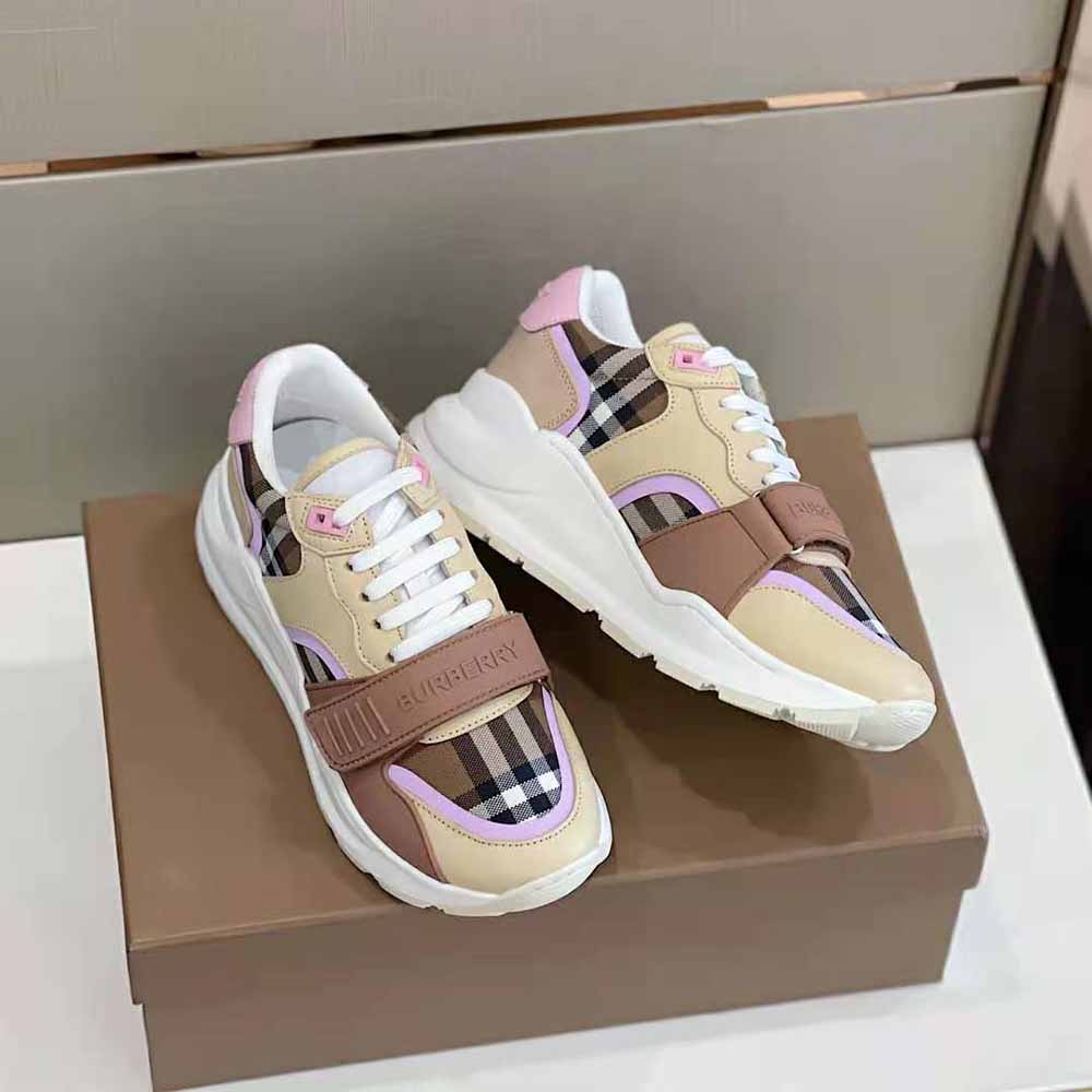 Burberry Women Check Cotton and Leather Sneakers-Pink - image 4
