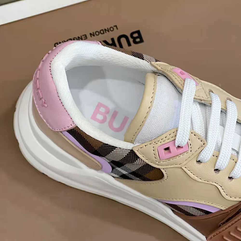 Burberry Women Check Cotton and Leather Sneakers-Pink - image 9