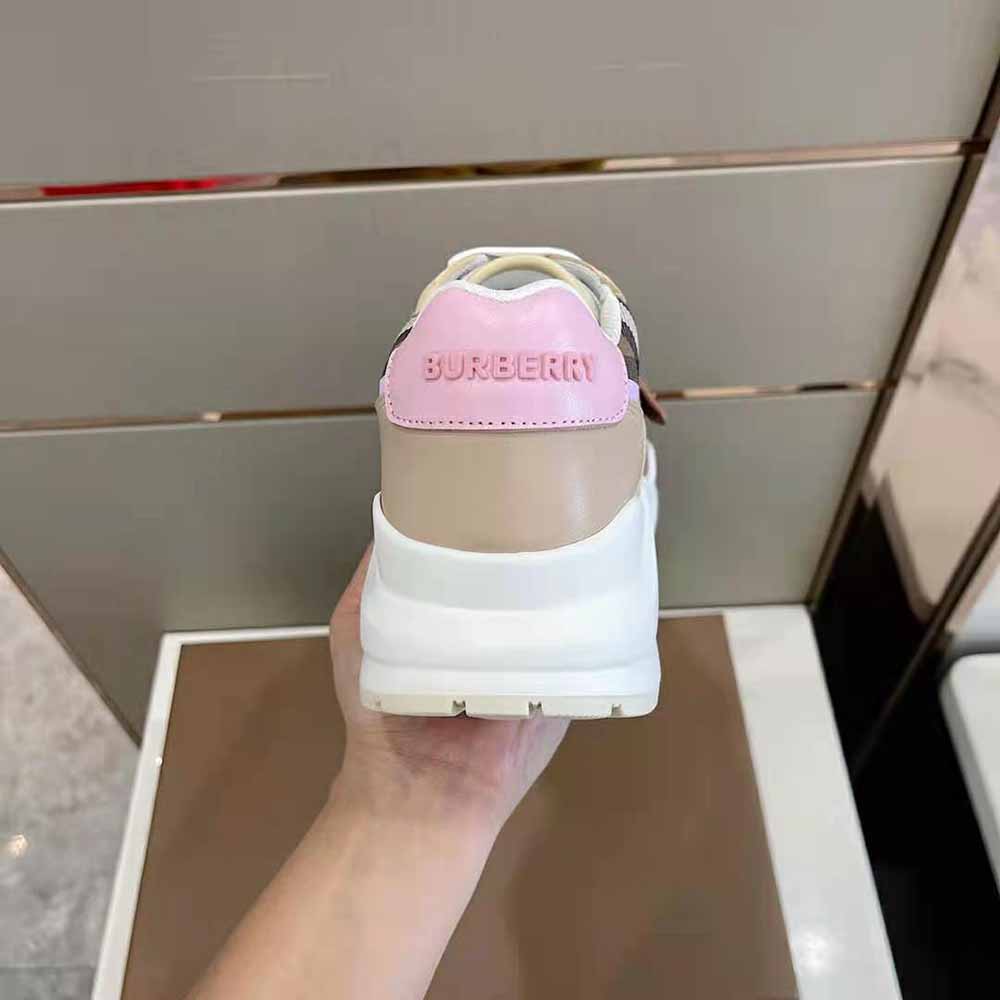 Burberry Women Check Cotton and Leather Sneakers-Pink - image 8