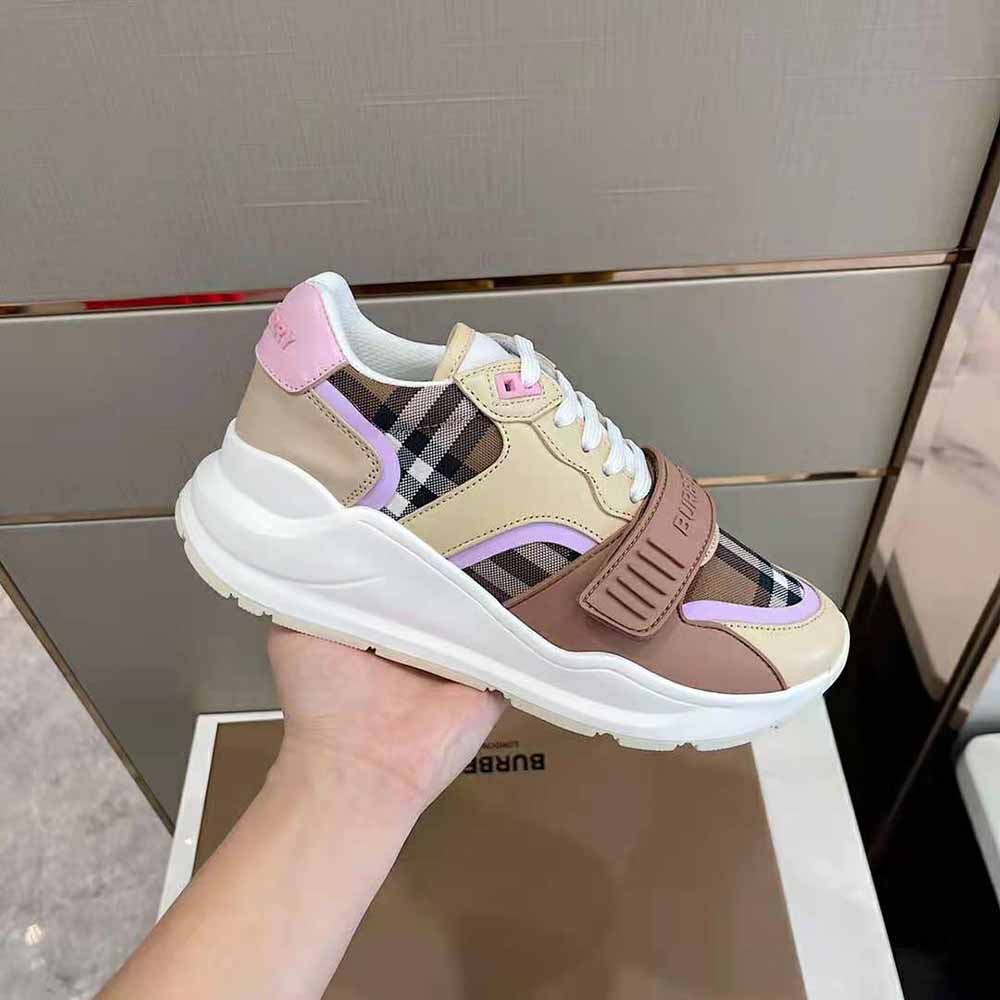 Burberry Women Check Cotton and Leather Sneakers-Pink - image 6
