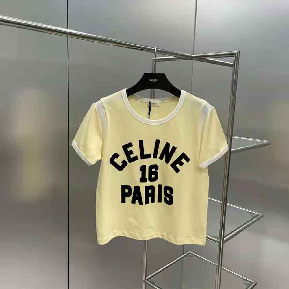 Close-up detail of cotton jersey fabric on Celine Women 16 Boxy T-shirt