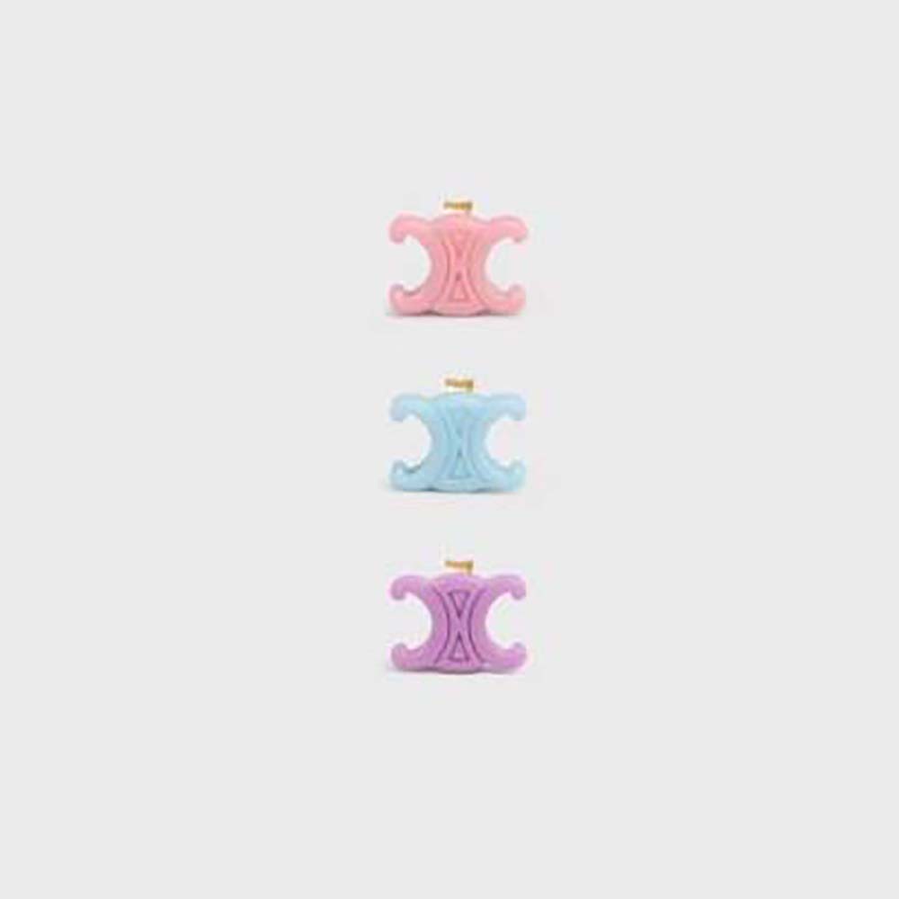 Front view of Celine Women Baby Set of 3 Studs in pink brass gold finish