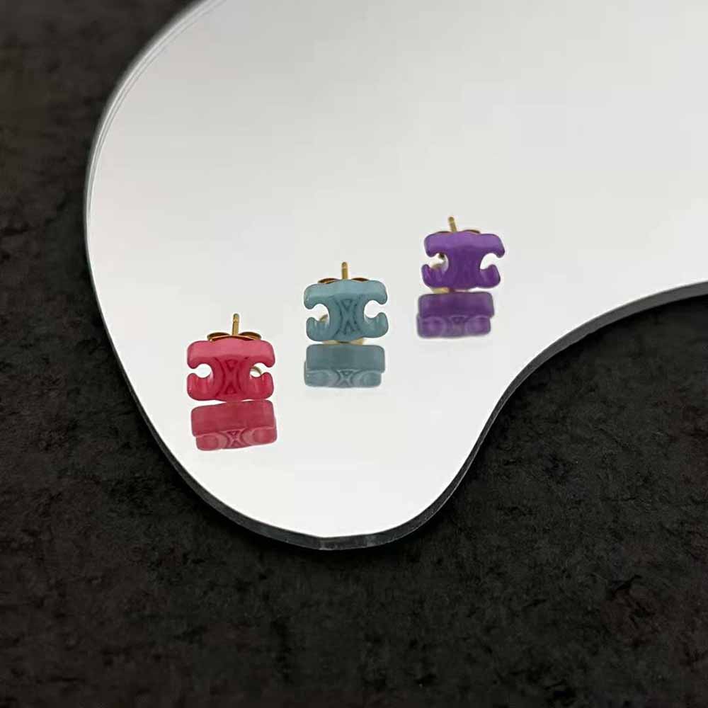 Celine Women Baby Set of 3 Studs in Brass with Gold Finish and Plexiglass - image 5