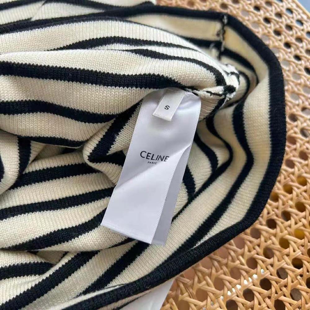 Celine Women Bandeau Dress in Striped Wool-White - image 9